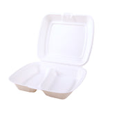Bagasse Clamshell Meal Boxes 9x8" 2 Compartment